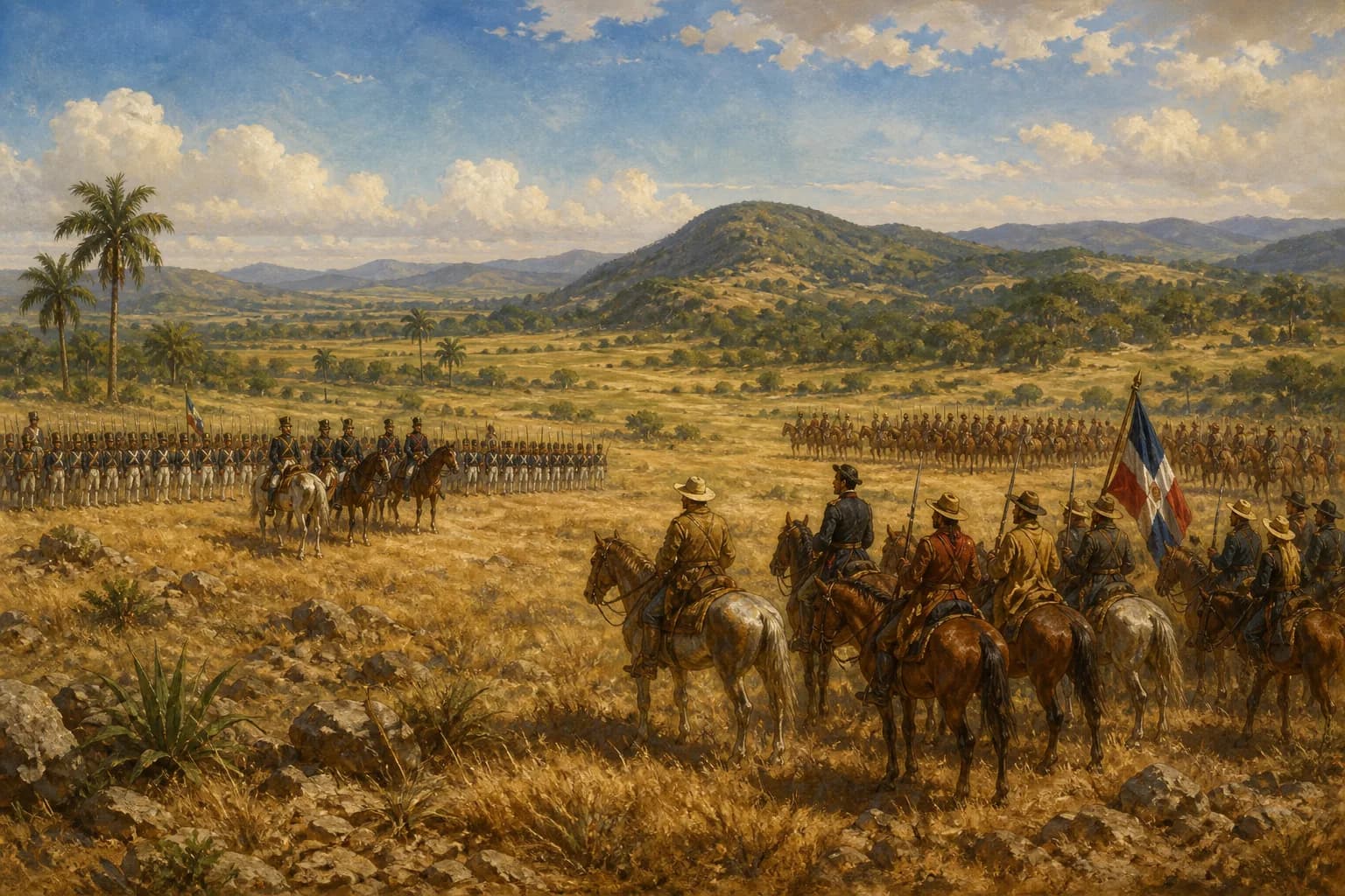 Ilustración editorial de la Batalla de Palo Hincado cerca de El Seibo en 1808